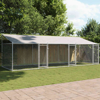 Suņu Būris Ar Jumtu Un Durvīm, Pelēks, 10X2X2M, Cinkots Tērauds