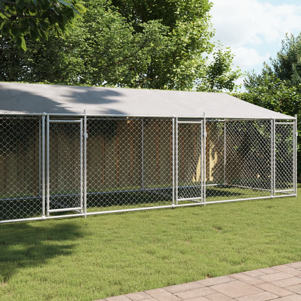 Suņu Būris Ar Jumtu Un Durvīm, Pelēks, 10X2X2M, Cinkots Tērauds