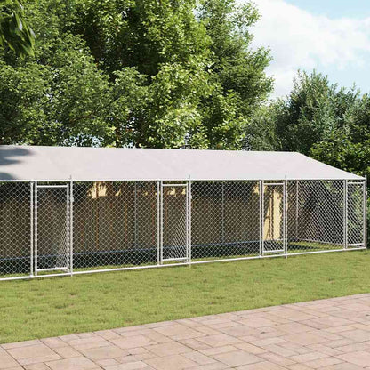 Suņu Būris Ar Jumtu Un Durvīm, Pelēks, 10X2X2M, Cinkots Tērauds