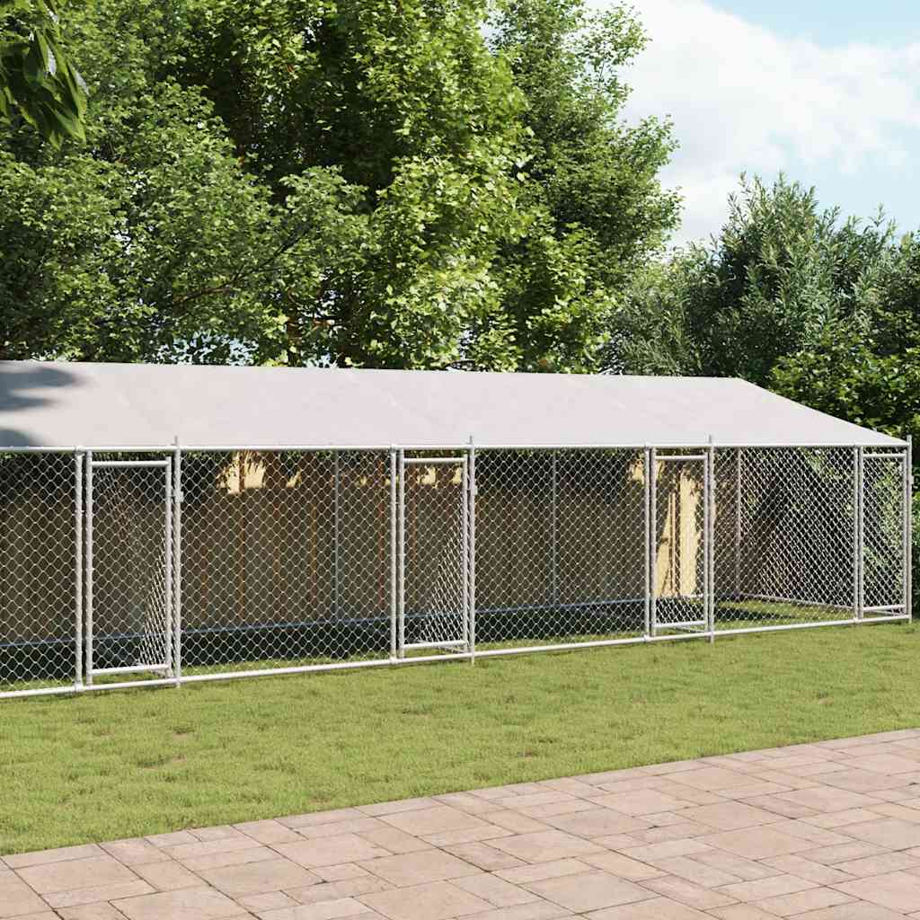 Suņu Būris Ar Jumtu Un Durvīm, Pelēks, 10X2X2M, Cinkots Tērauds