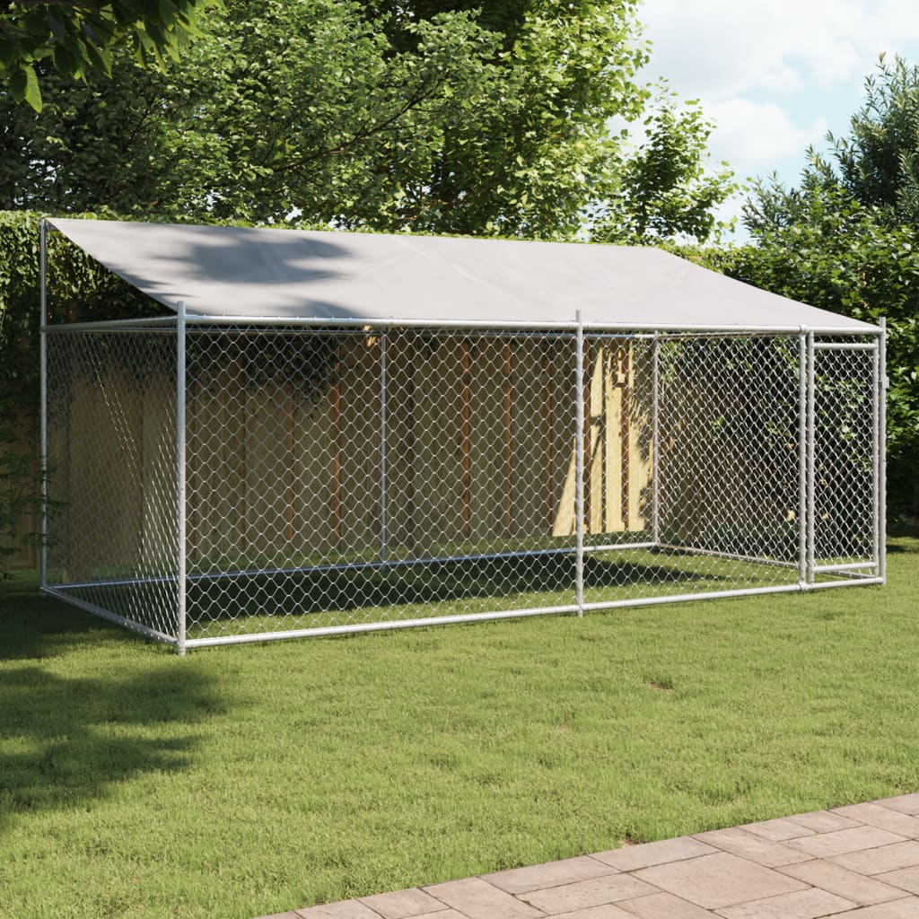 Suņu Būris Ar Jumtu Un Durvīm, Pelēks, 10X2X2M, Cinkots Tērauds