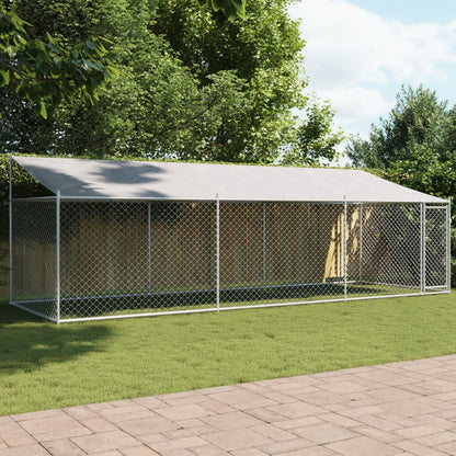 Suņu Būris Ar Jumtu Un Durvīm, Pelēks, 10X2X2M, Cinkots Tērauds