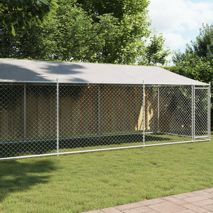 Suņu Būris Ar Jumtu Un Durvīm, Pelēks, 10X2X2M, Cinkots Tērauds
