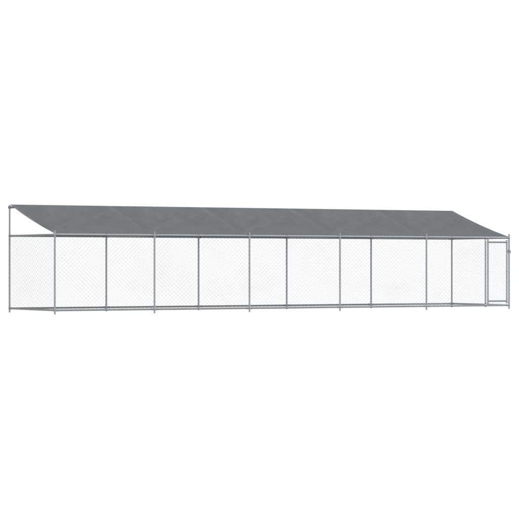 Suņu Būris Ar Jumtu Un Durvīm, Pelēks, 10X2X2M, Cinkots Tērauds