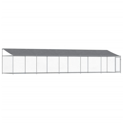 Suņu Būris Ar Jumtu Un Durvīm, Pelēks, 10X2X2M, Cinkots Tērauds