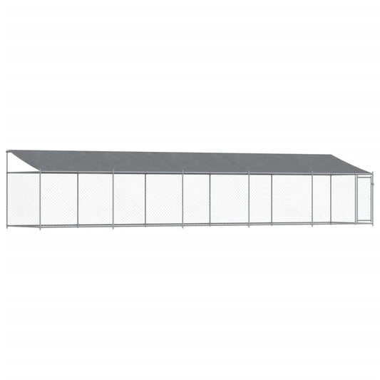 Suņu Būris Ar Jumtu Un Durvīm, Pelēks, 10X2X2M, Cinkots Tērauds