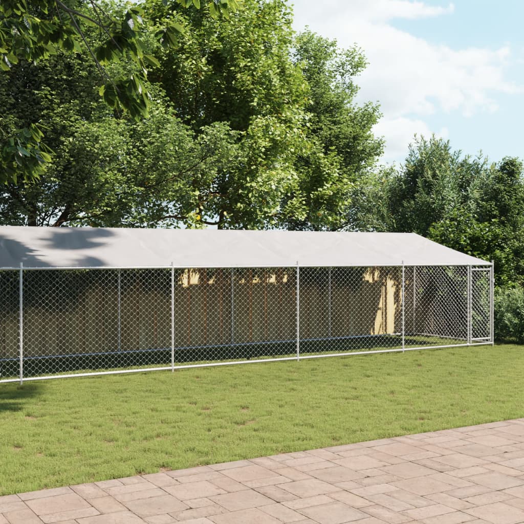 Suņu Būris Ar Jumtu Un Durvīm, Pelēks, 10X2X2M, Cinkots Tērauds