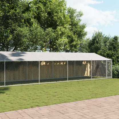 Suņu Būris Ar Jumtu Un Durvīm, Pelēks, 10X2X2M, Cinkots Tērauds
