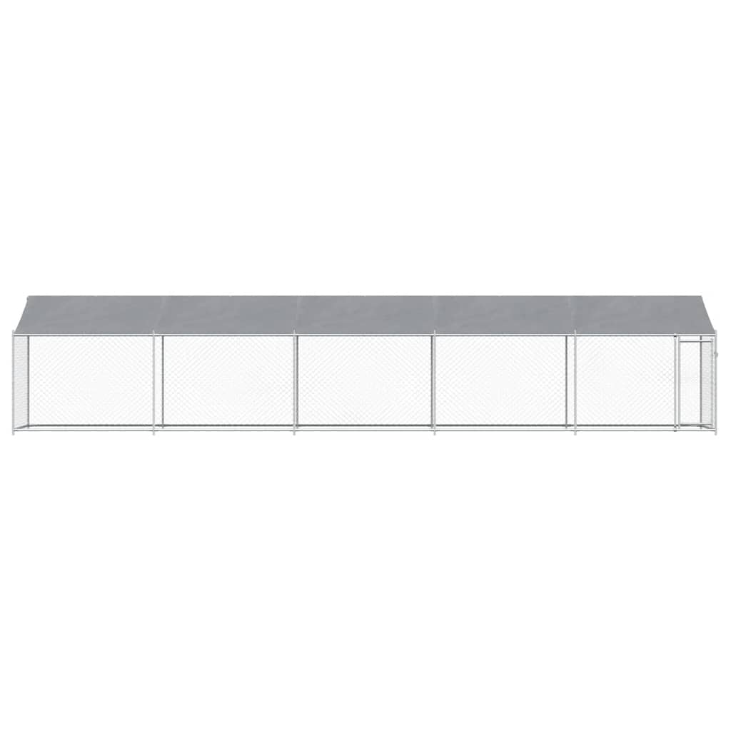 Suņu Būris Ar Jumtu Un Durvīm, Pelēks, 10X2X2M, Cinkots Tērauds
