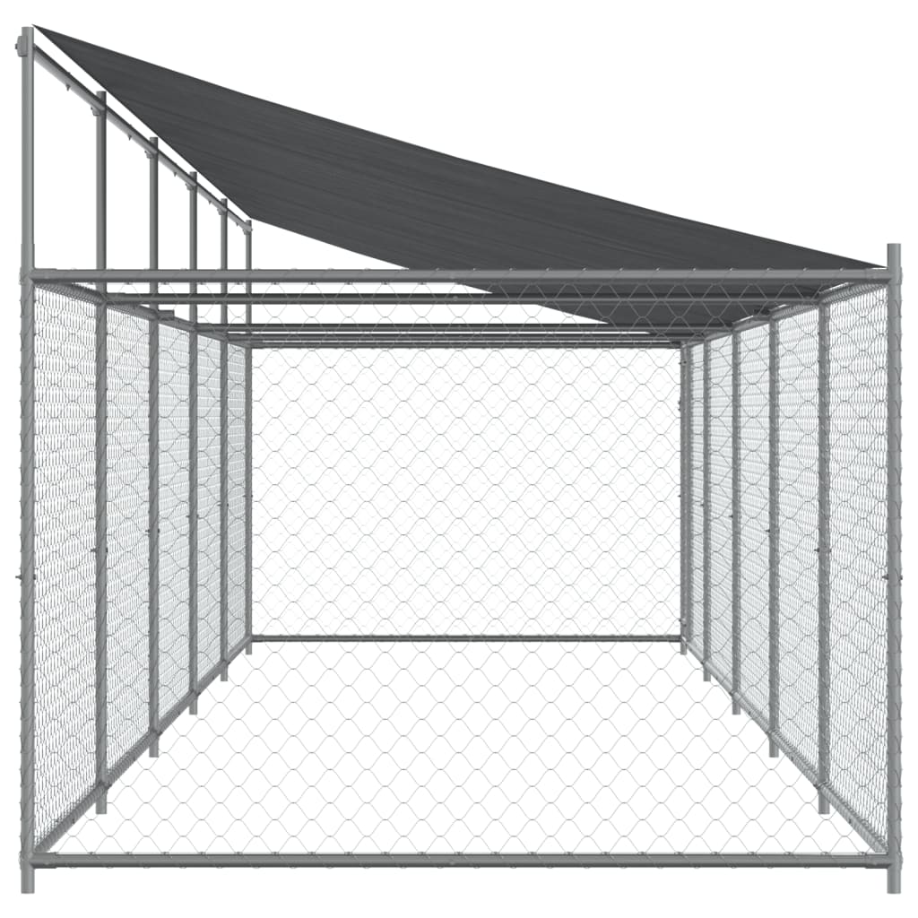 Suņu Būris Ar Jumtu Un Durvīm, Pelēks, 10X2X2M, Cinkots Tērauds