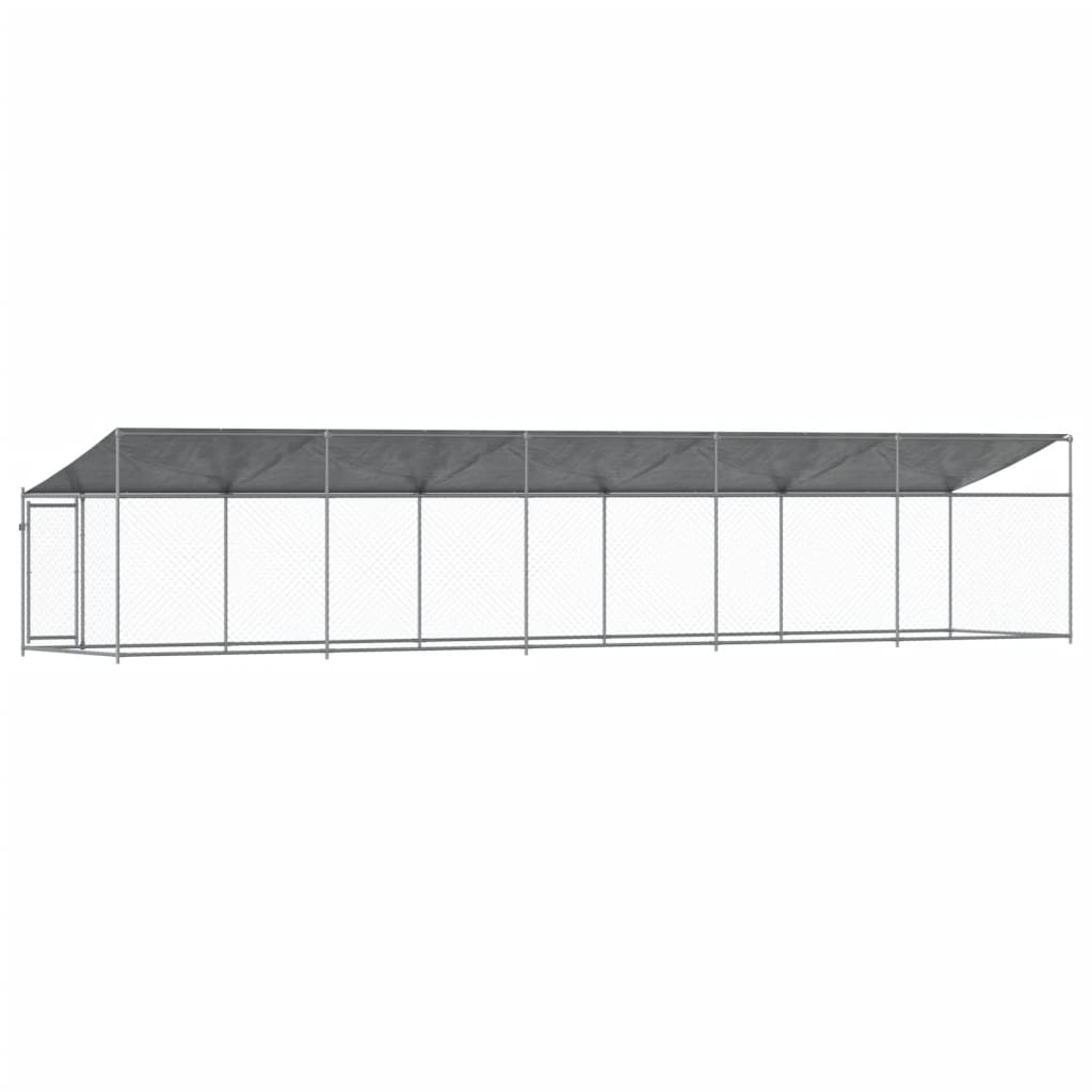 Suņu Būris Ar Jumtu Un Durvīm, Pelēks, 10X2X2M, Cinkots Tērauds