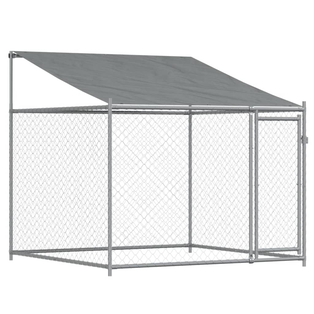 Suņu Būris Ar Jumtu Un Durvīm, Pelēks, 10X2X2M, Cinkots Tērauds