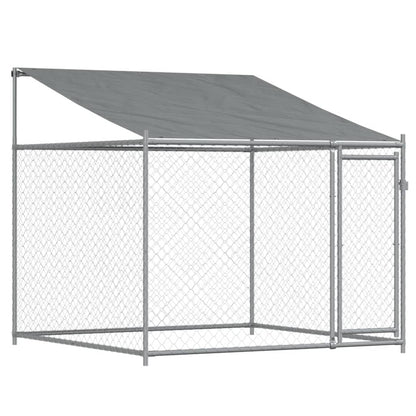 Suņu Būris Ar Jumtu Un Durvīm, Pelēks, 10X2X2M, Cinkots Tērauds