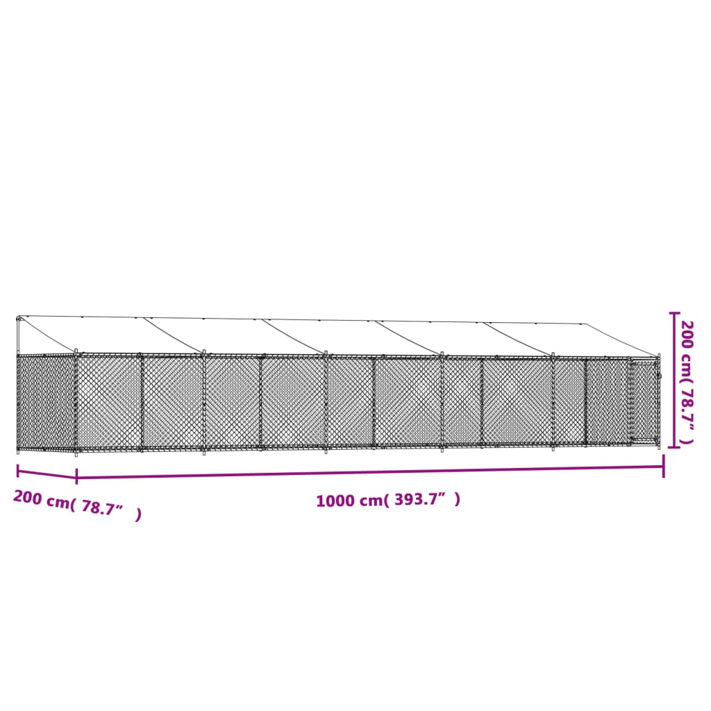 Suņu Būris Ar Jumtu Un Durvīm, Pelēks, 10X2X2M, Cinkots Tērauds