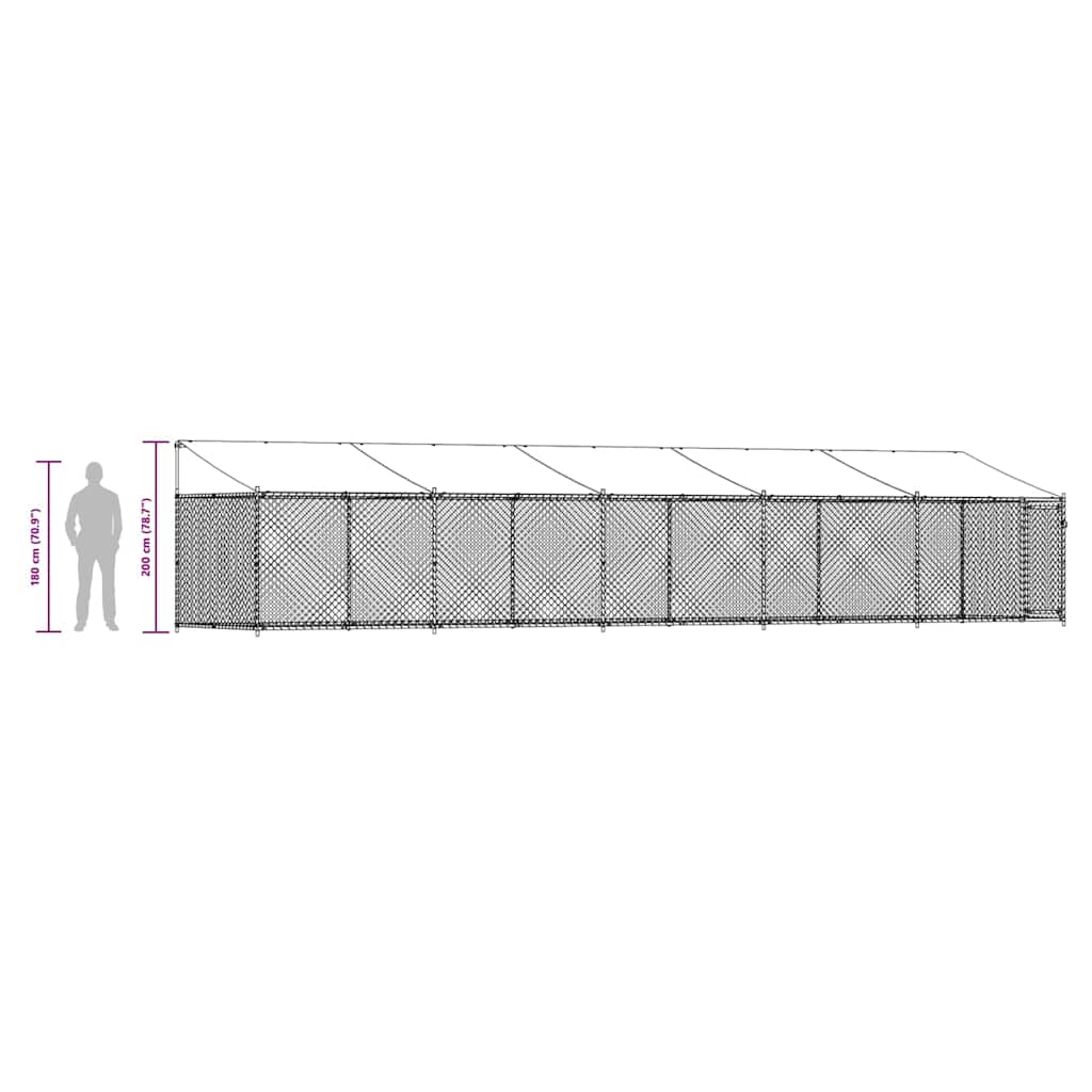 Suņu Būris Ar Jumtu Un Durvīm, Pelēks, 10X2X2M, Cinkots Tērauds