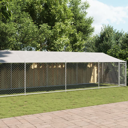 Suņu Būris Ar Jumtu Un Durvīm, Pelēks, 10X2X2M, Cinkots Tērauds