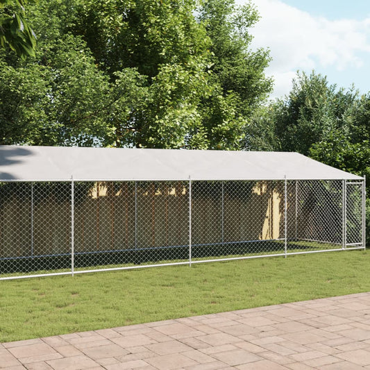 Suņu Būris Ar Jumtu Un Durvīm, Pelēks, 10X2X2M, Cinkots Tērauds
