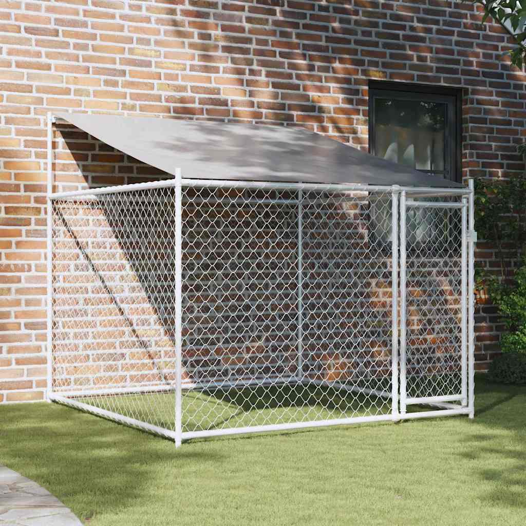 Suņu Būris Ar Jumtu Un Durvīm, Pelēks, 10X2X2M, Cinkots Tērauds