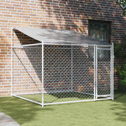Suņu Būris Ar Jumtu Un Durvīm, Pelēks, 10X2X2M, Cinkots Tērauds