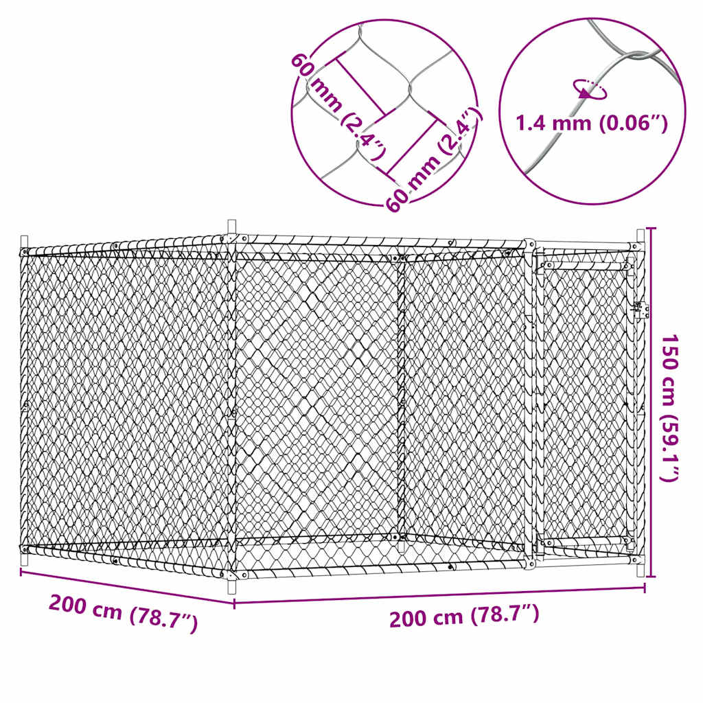 Suņu Būris Ar Durvīm, Pelēks, 2X2X1,5 M, Cinkots Tērauds