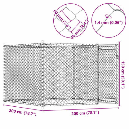 Suņu Būris Ar Durvīm, Pelēks, 2X2X1,5 M, Cinkots Tērauds