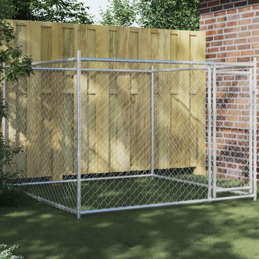 Suņu Būris Ar Durvīm, Pelēks, 2X2X1,5 M, Cinkots Tērauds