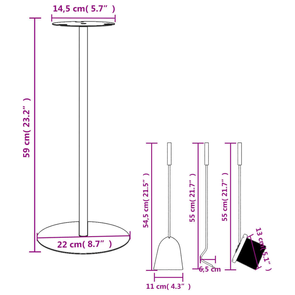 4 Daļu Kamīna Instrumentu Komplekts, 22X59 Cm, Tērauds