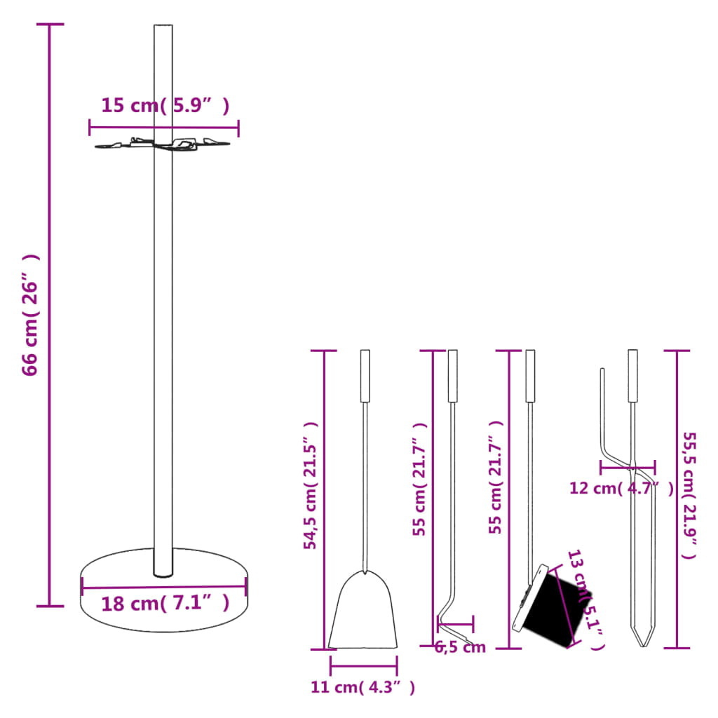 5 Daļu Kamīna Instrumentu Komplekts, 18X66 Cm, Tērauds