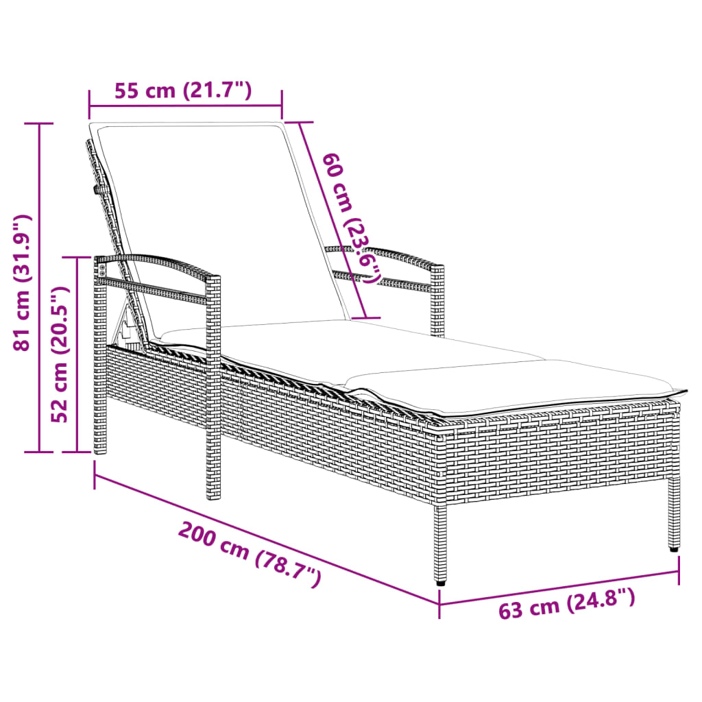 Sauļošanās Zvilnis Ar Matraci 63X200X81Cm Pe Rotangpalma