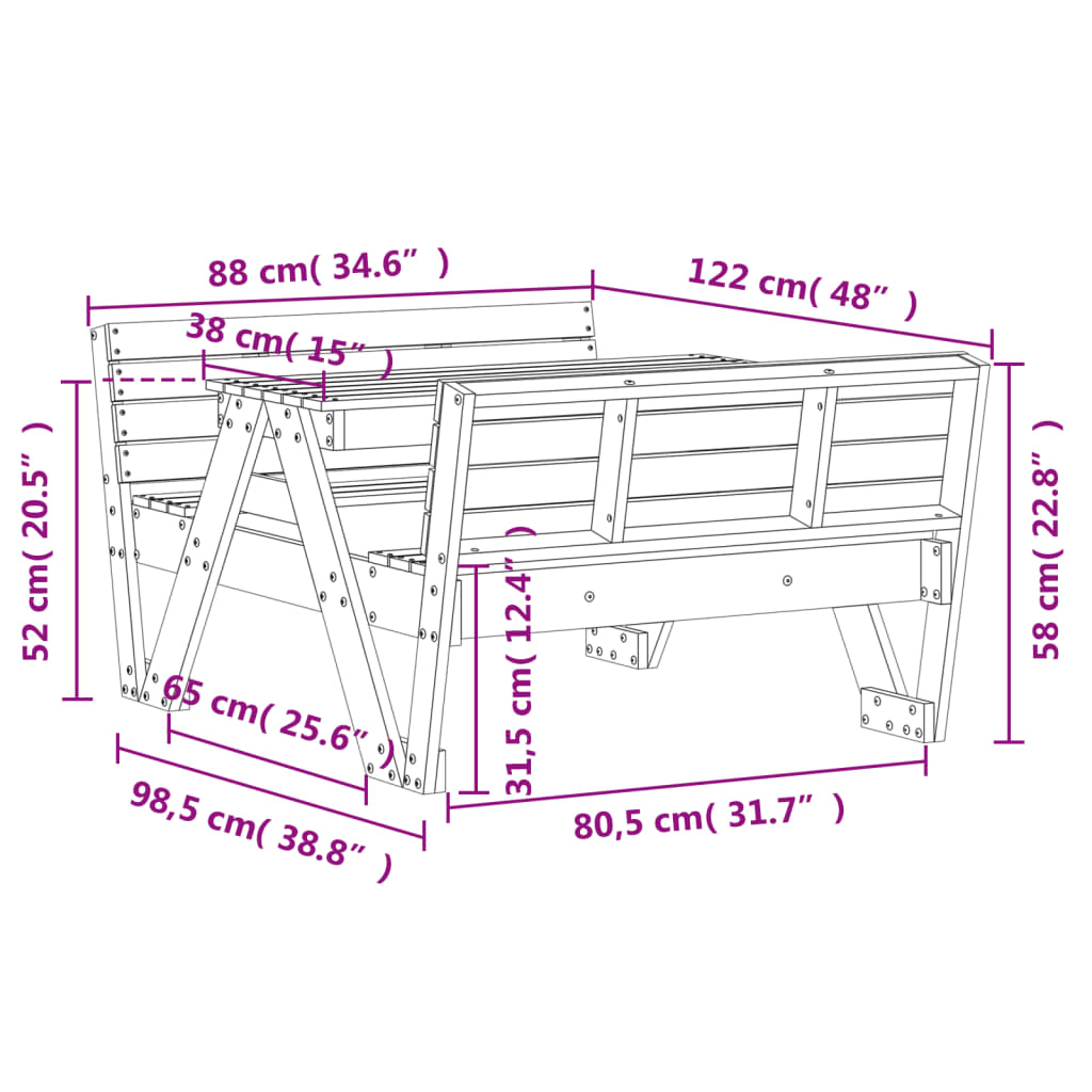 Piknika Galds Bērniem, Balts, 88X122X58 Cm, Priedes Masīvkoks