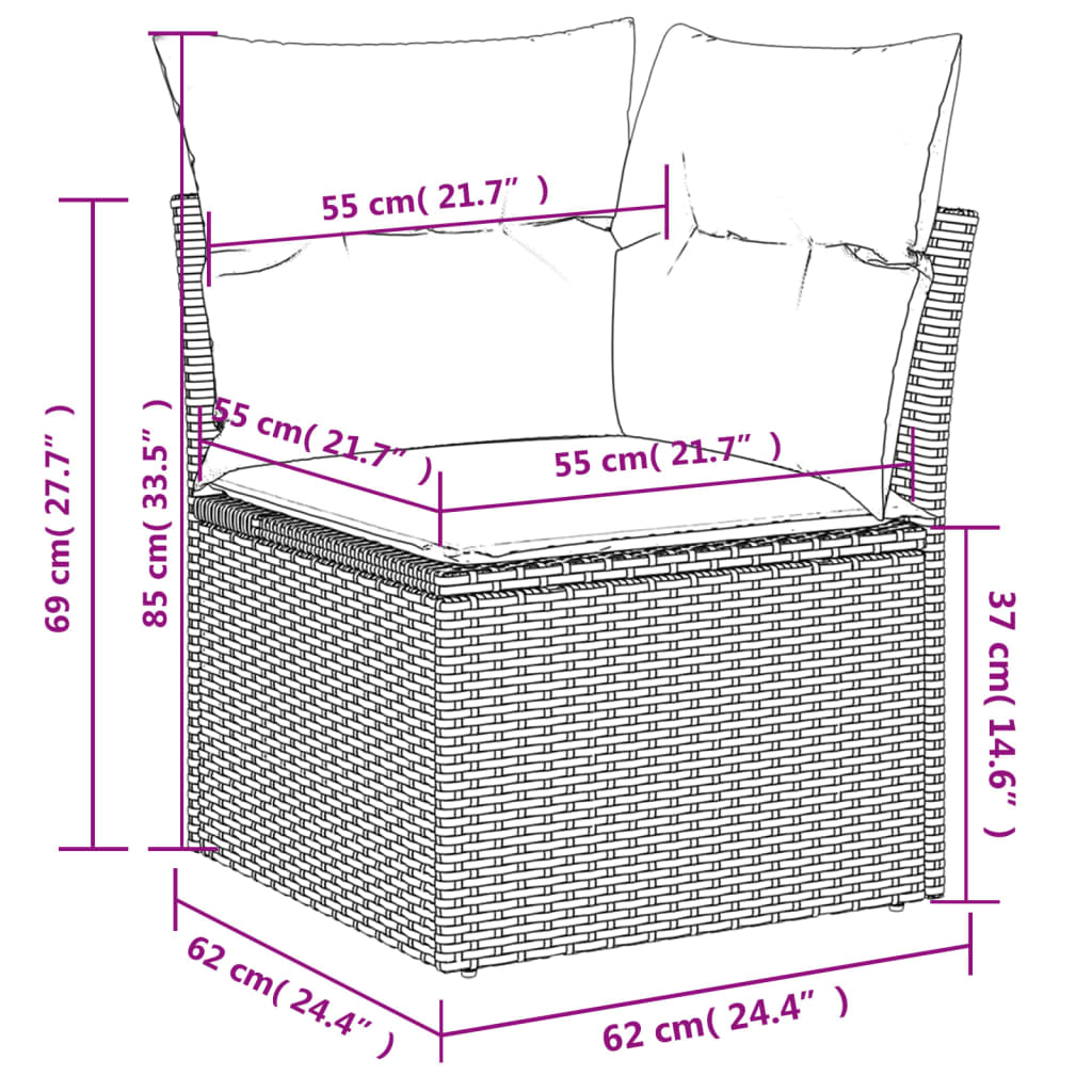 9-Daļīgs Dārza Dīvāna Komplekts Ar Matračiem, Pelēks Pe Pinums