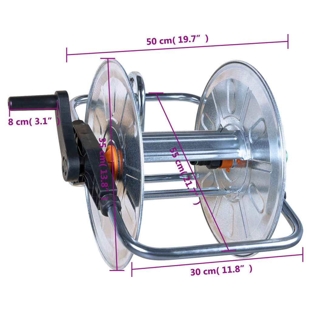 Sienas Šļūtenes Spole, 50 M 1/2", 35 M 3/4" Šļūtenei, Tērauds