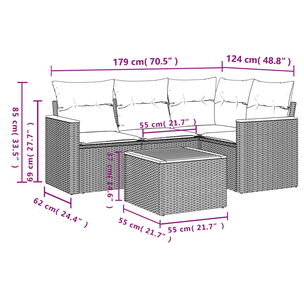 5-Daļīgs Dārza Dīvāna Komplekts Ar Matračiem, Pe Rotangpalma