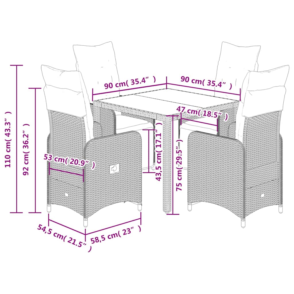 5-Daļīgs Bistro Mēbeļu Komplekts, Matrači, Pelēks Pe