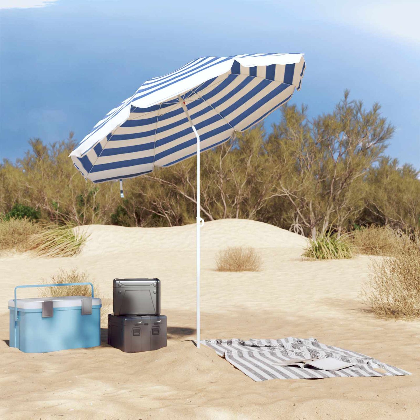 Dārza Parasols 170T Poliesters Zila Un Balta