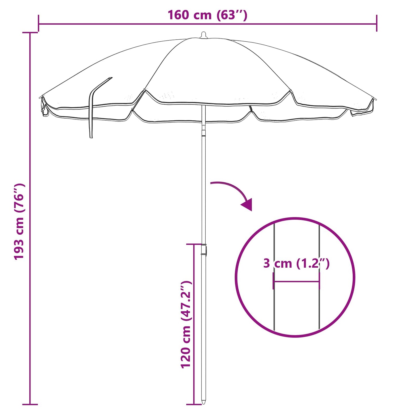 Dārza Parasols 170T Poliesters Zila Un Balta