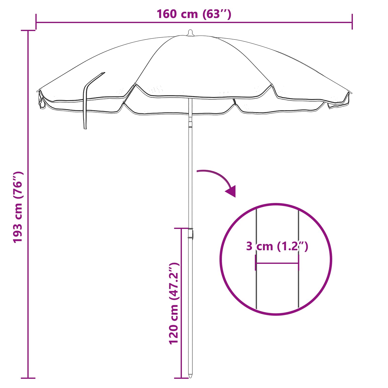 Dārza Parasols 170T Poliesters Zila Un Balta