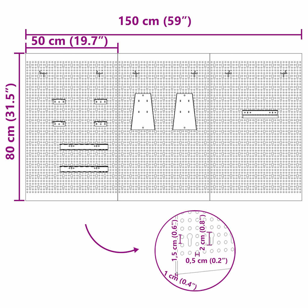 Rīku Sienas Panelis 3 Gab. Pelēka 150 X 1 X