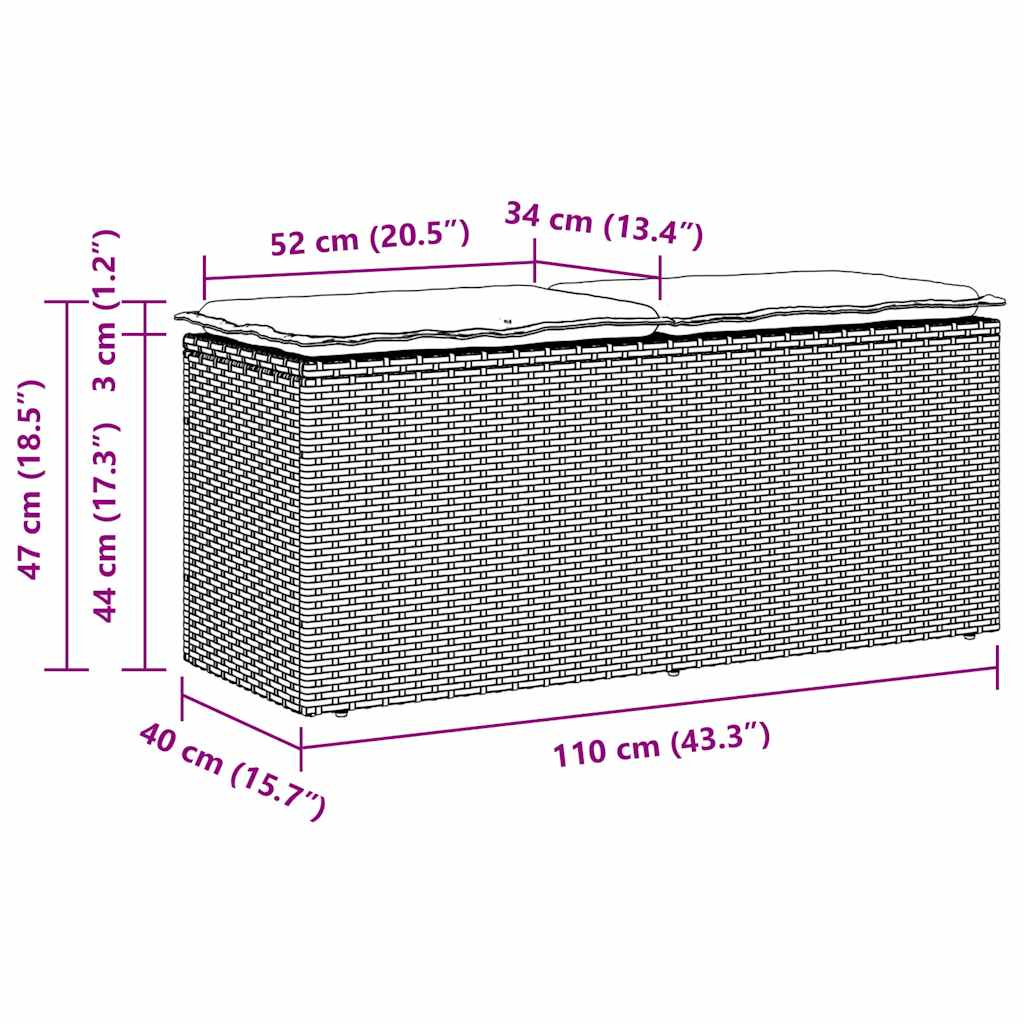Dārza Sols Ar Spilvenu Melns 110X40X44 Cm Polirotangpalmas