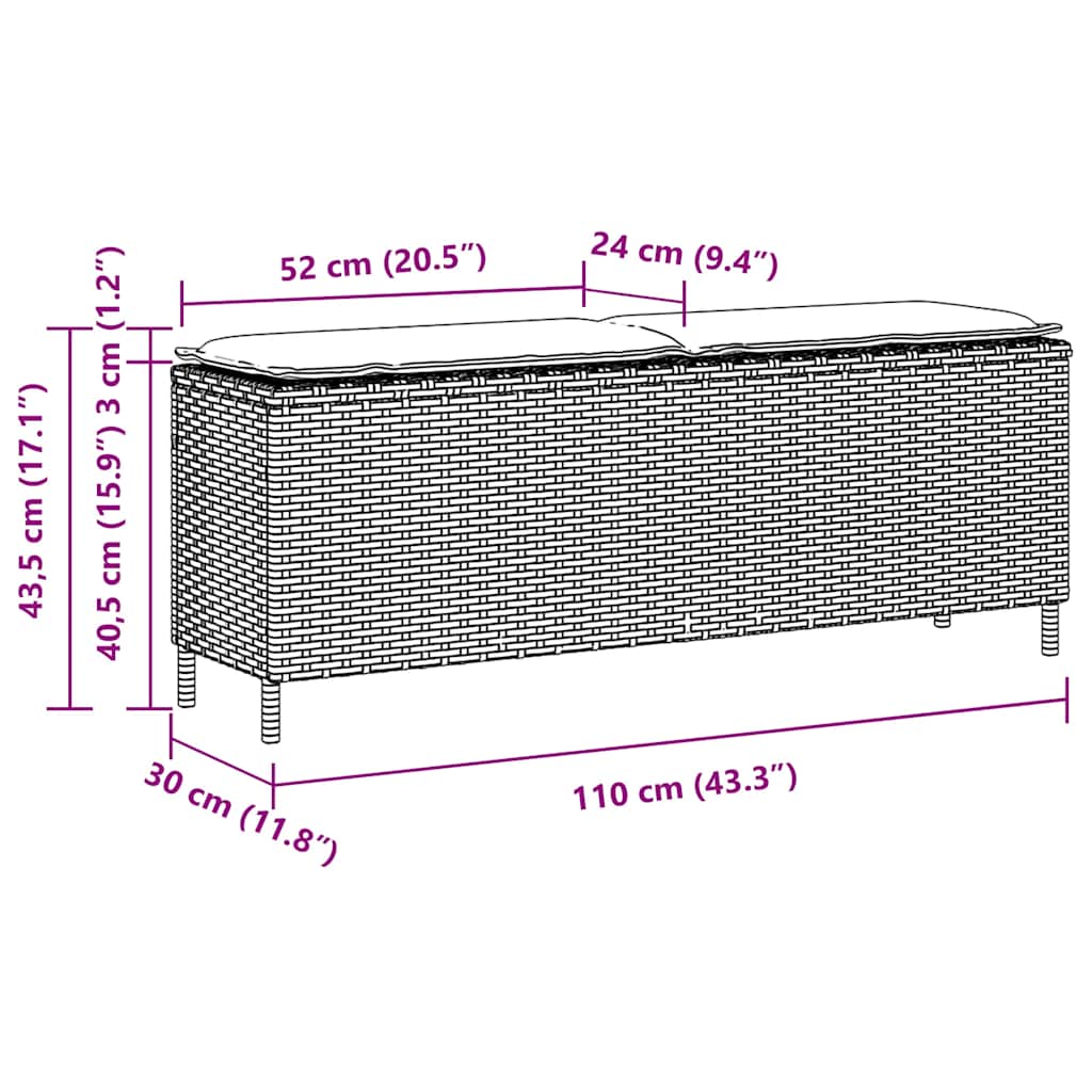 Dārza Sols Ar Spilvenu Melns 110X30X40,5 Cm Polirotangpalmas