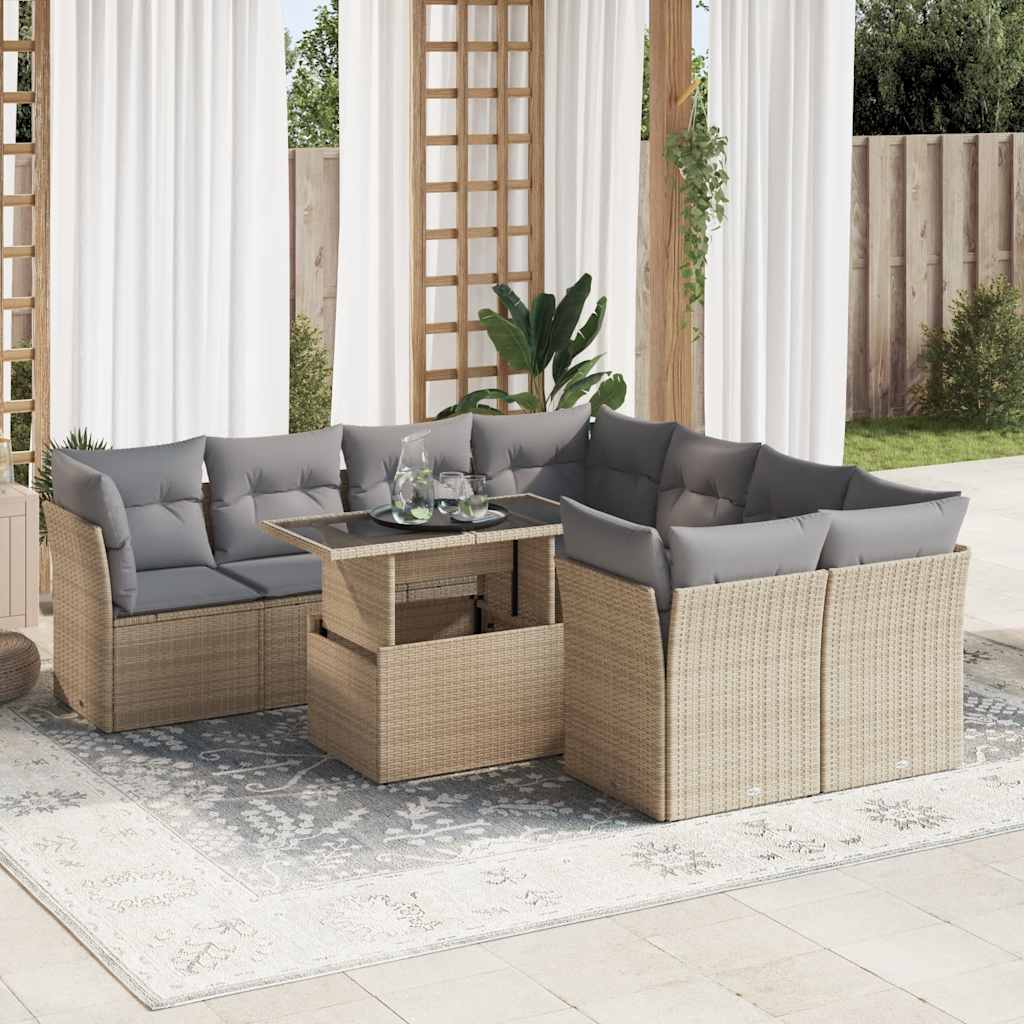 9-Daļīgs Dārza Dīvāna Komplekts, Matrači, Pe Rotangpalma