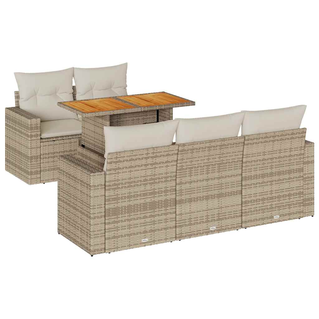 6-Daļīgs Dārza Dīvāna Komplekts, Matrači, Bēša Pe Rotangpalma