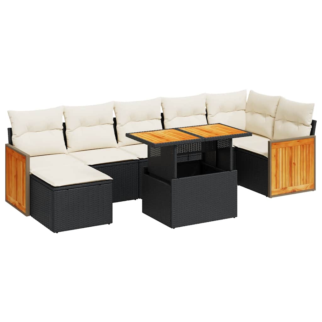 8-Daļīgs Dārza Dīvāna Komplekts, Matrači, Melna Pe Rotangpalma