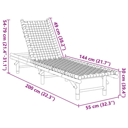 Sauļošanās Krēsls Ar Melnu Austu Sietu, 55X200X30 Cm, Bambuss