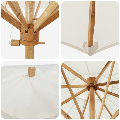 Dārza Parasols Ø 240 X 260 Cm Bambuss Apaļš Krēmkrāsas