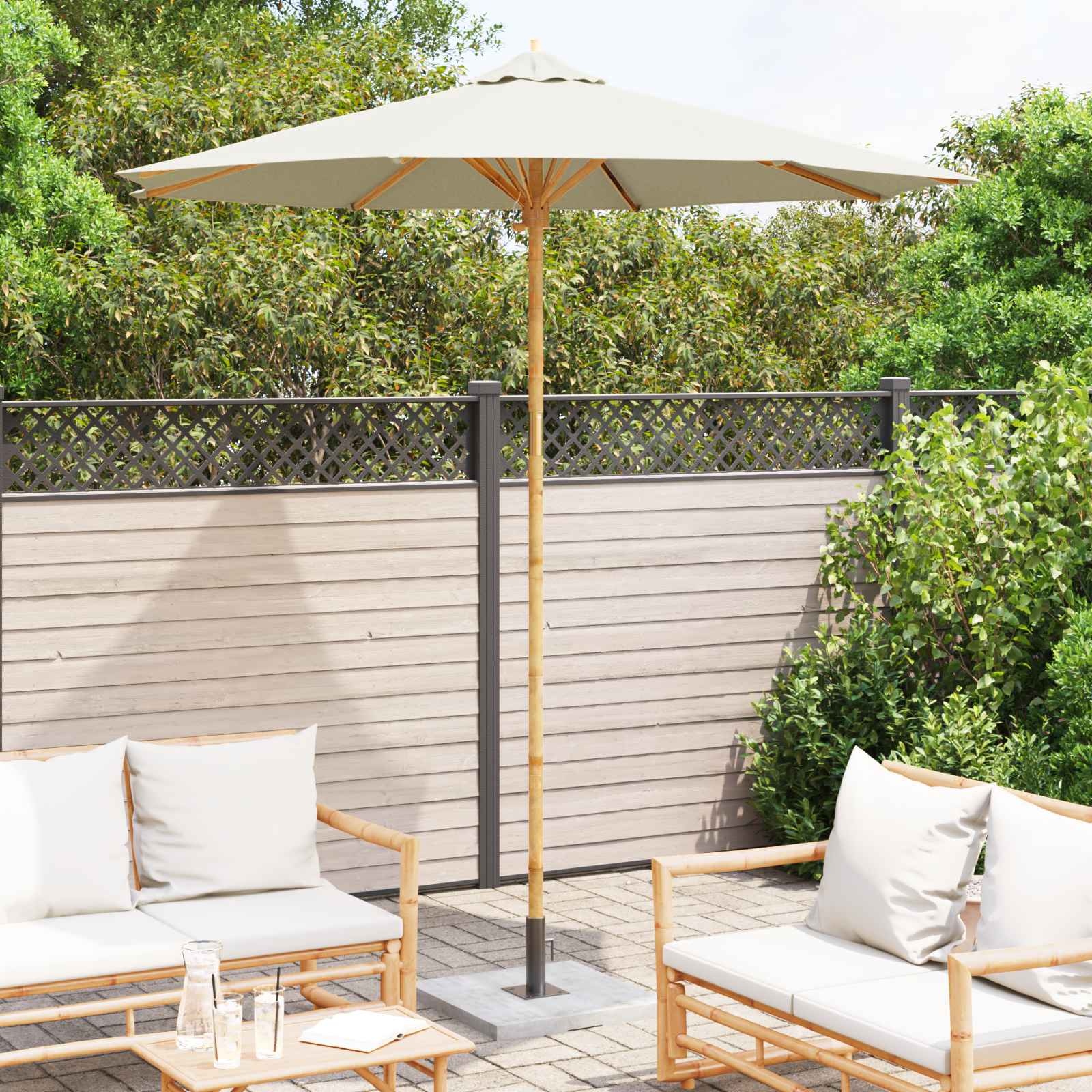 Dārza Parasols Ø 240 X 260 Cm Bambuss Apaļš Krēmkrāsas