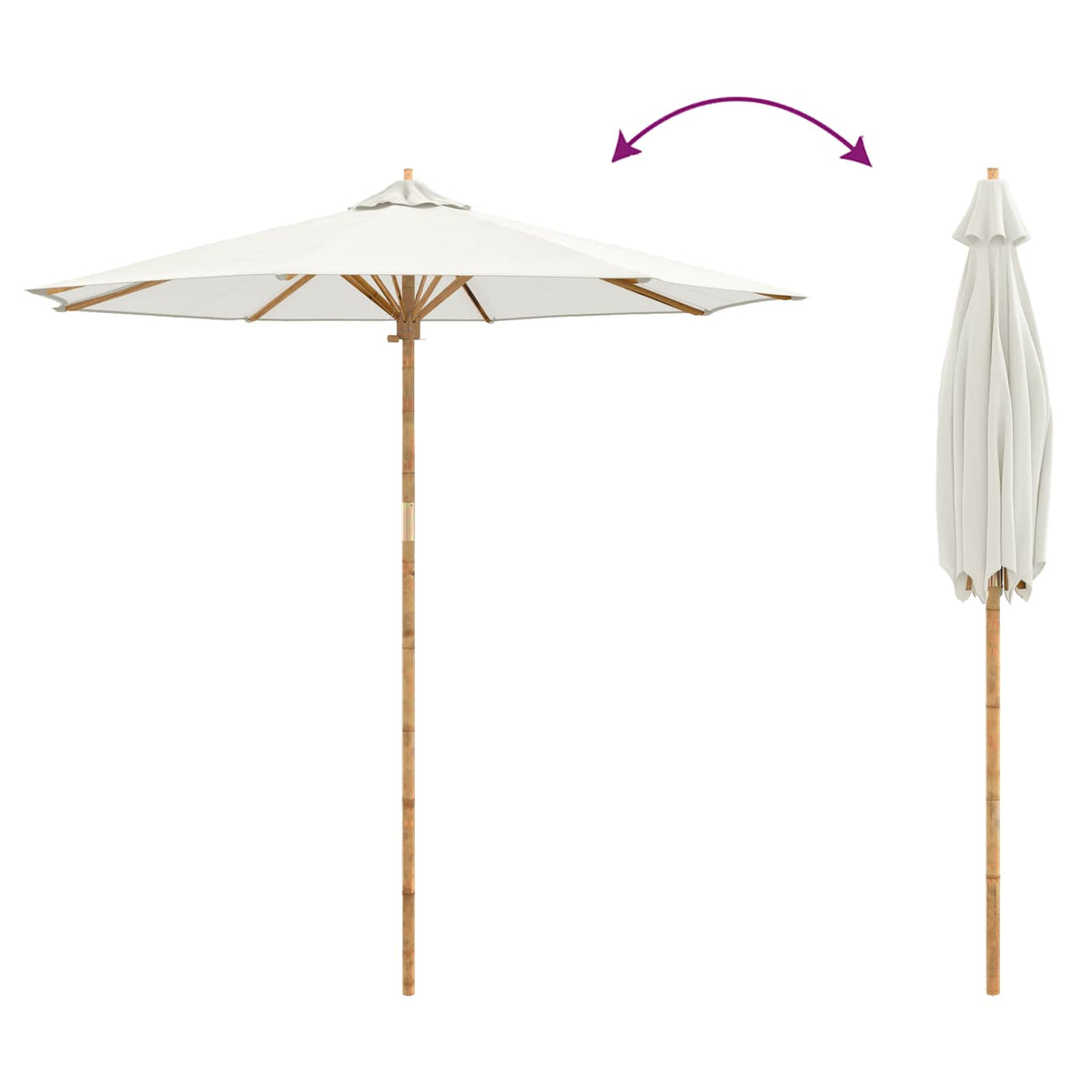 Dārza Parasols Ø 240 X 260 Cm Bambuss Apaļš Krēmkrāsas