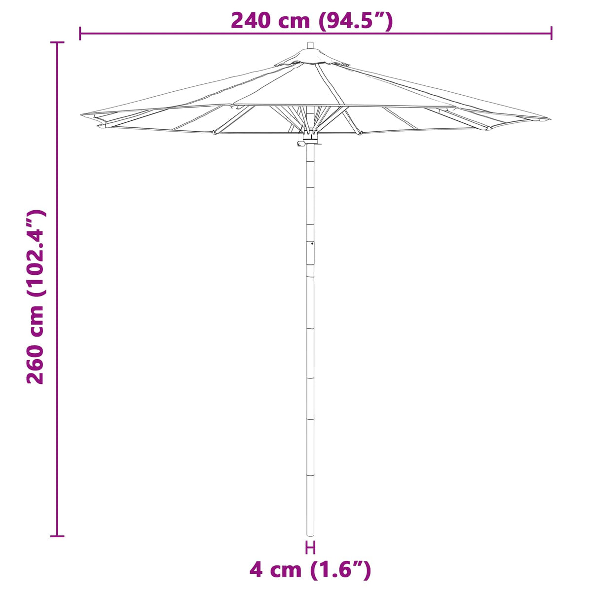 Dārza Parasols Ø 240 X 260 Cm Bambuss Apaļš Krēmkrāsas