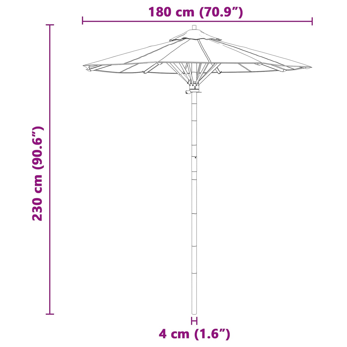 Dārza Parasols Ø 180 X 230 Cm Bambuss Apaļš