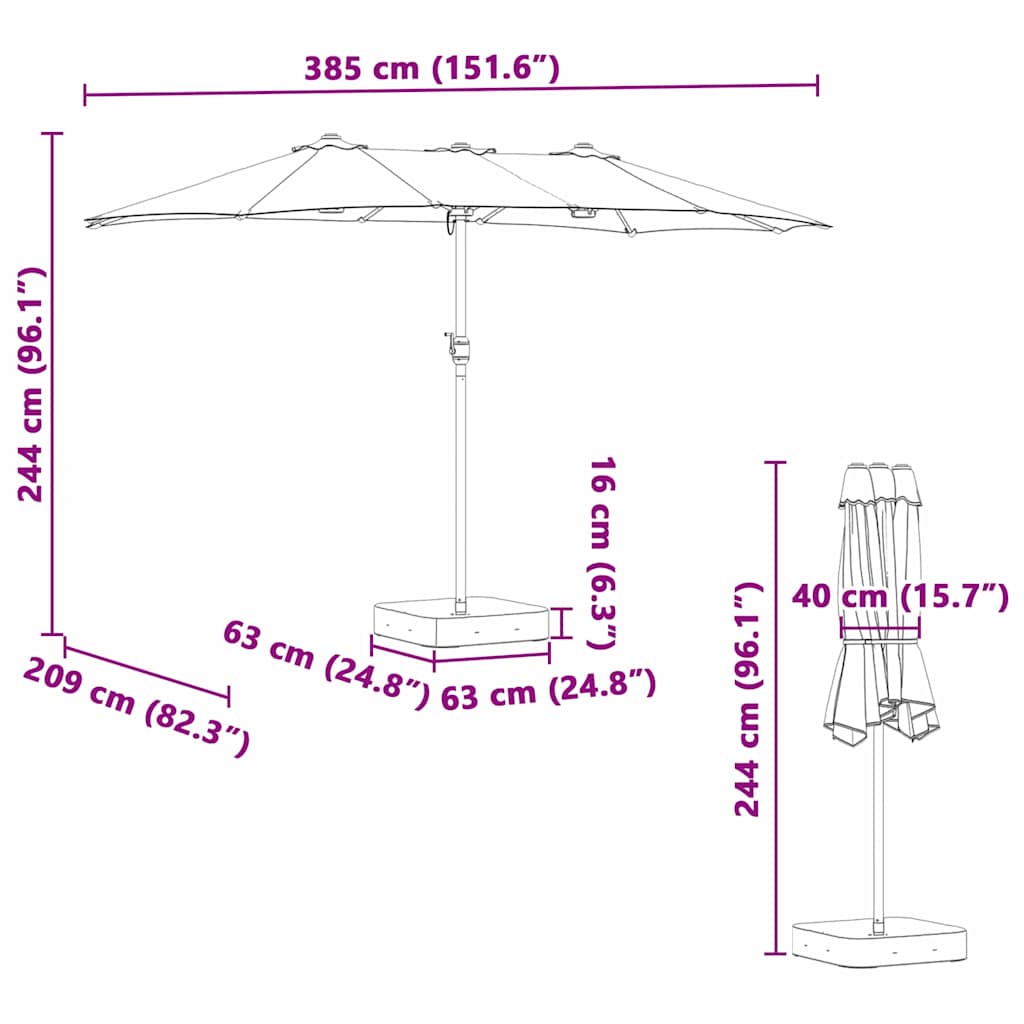 Dārza Parasols 385 X 209 X 244 Cm Poliesters Un Tērauds